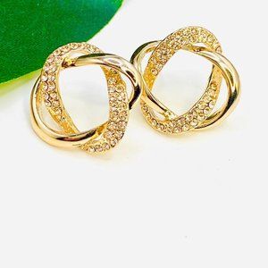 Champagne pave crystal gold knot  earrings